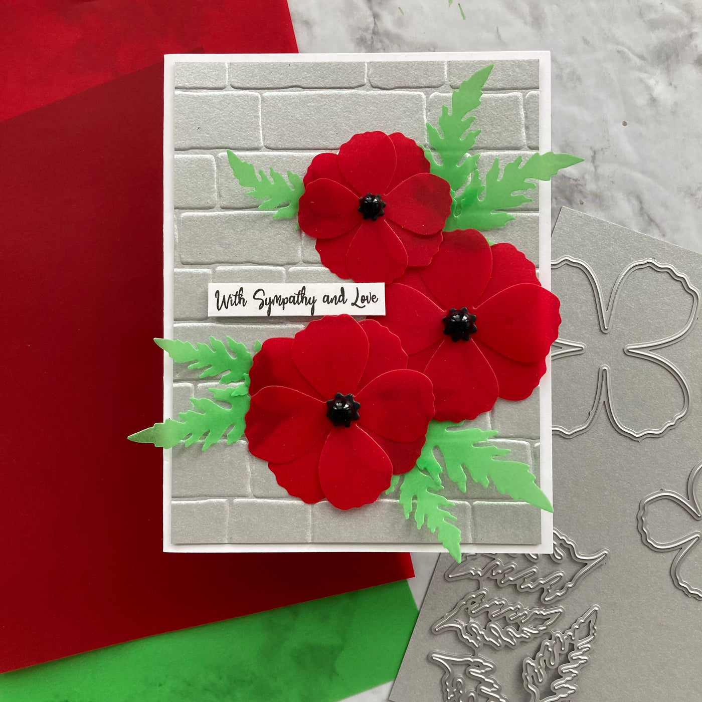 Handmade card featuring red vellum from Encore Paper