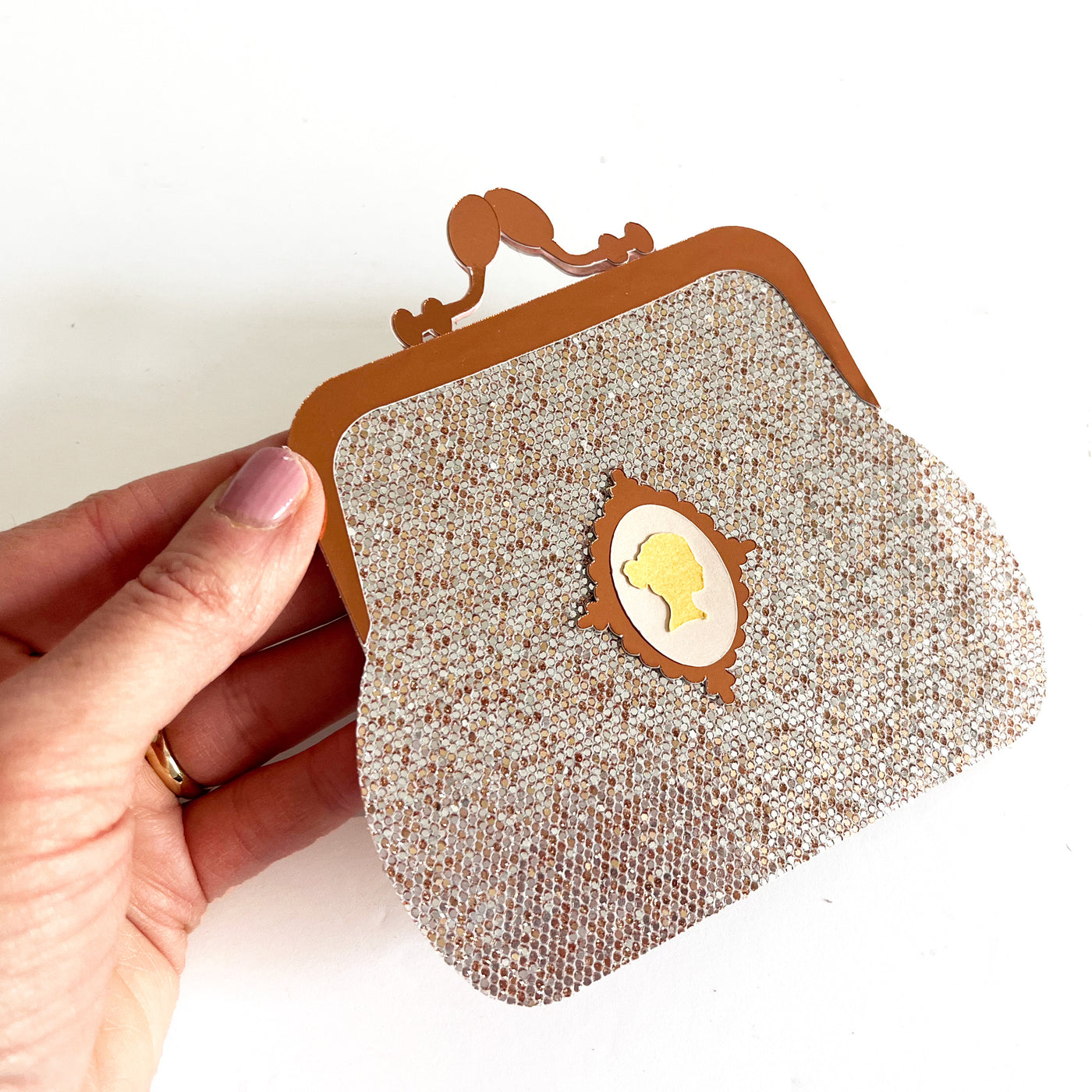 handmade coin purse card featuring champagne sequin glitter
