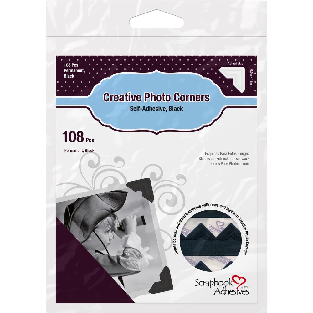 Black, classic Style Paper Photo Corners. Classic style paper corners in an easy-to-use self-adhesive version.