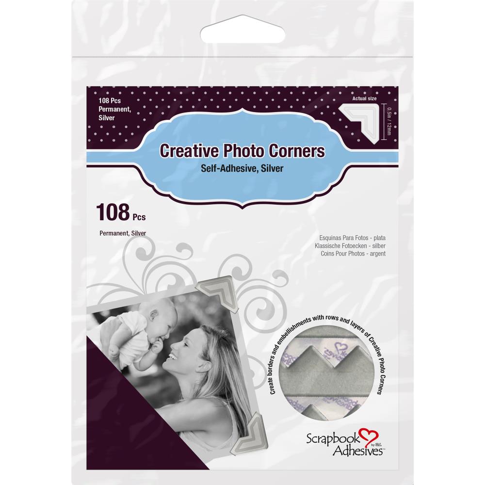 Silver, classic Style Paper Photo Corners. Classic style paper corners in an easy-to-use self-adhesive version.