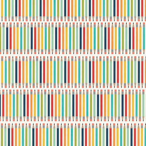 Side B - rows of pencils in a rainbow of colors on a white background