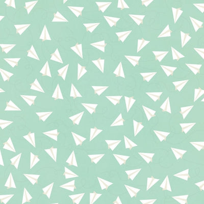 Side A - white paper airplanes on a mint green background