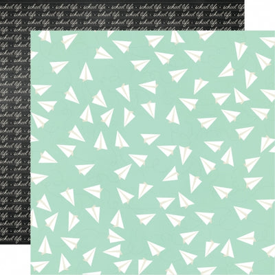 Multi-Colored (Side A - white paper airplanes on a mint green background, Side B - words, "school life" written on a black background)