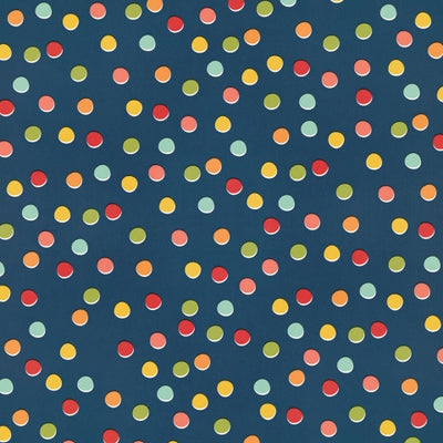 Side A - brightly colored polka dots on a navy blue background