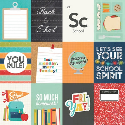 Side A - brightly colored journaling cards with a school theme