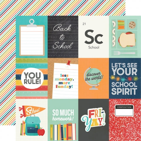 Multi-Colored (Side A - brightly colored journaling cards with a school theme, Side B - stripes in rainbow colors on white background)
