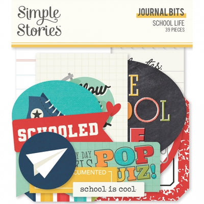 School Life Journal Bits Die Cut Cardstock Pack. Pack includes 39 different die-cut shapes ready to embellish any project. 
