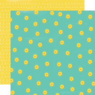 Multi-Colored (Side A - bright yellow smiling sunshine faces on a turquoise background, Side B - white squiggly lines on a bright yellow background)