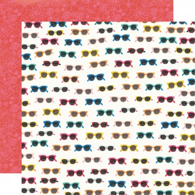 Multi-Colored (Side A - bright colored sunglasses all over on a white background, Side B - pink floral drawings all over on a red background)