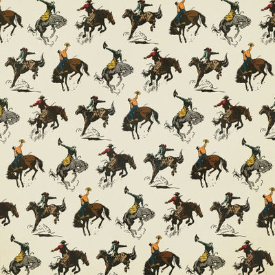 Multi-Colored (Side A - cowboys riding bucking broncos on an off-white background
