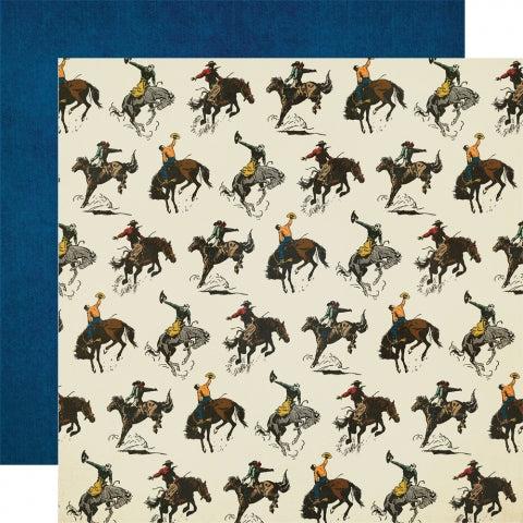 Multi-Colored (Side A - cowboys riding bucking broncos on an off-white background, Side B - looks like worn denim)