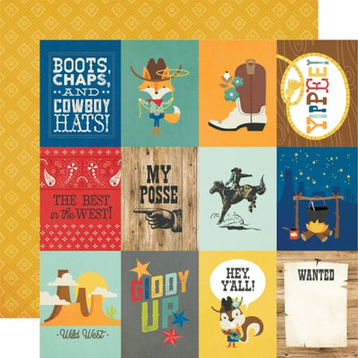 Multi-Colored (Side A - brightly colored journaling cards with a western theme, Side B - a mustard yellow diamond print)