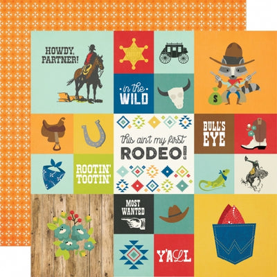 Multi-Colored (Side A - brightly colored journaling cards with a western theme, Side B - orange circle pattern)