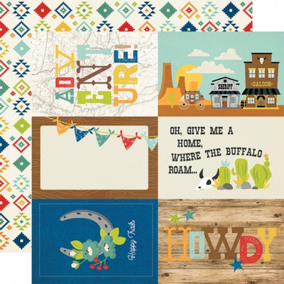 Multi-Colored (Side A - brightly colored journaling cards with a western theme, Side B - diamonds that look like an Aztec pattern on an off-white background)