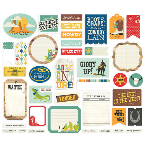 Howdy! Journal Bits Die Cut Cardstock Pack. Pack includes 39 different die-cut shapes ready to embellish any project. 