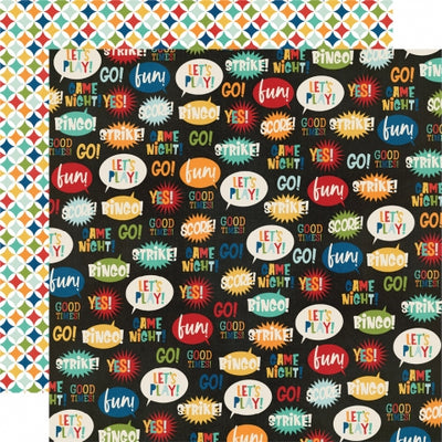 Multi-Colored (Side A - phrases related to games night on a black background, Side B - bright retro diamond pattern on white background)