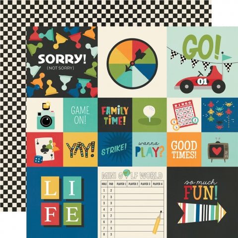 Multi-Colored (Side A - journaling elements depicting games played on game nights, Side B - black and white checks)