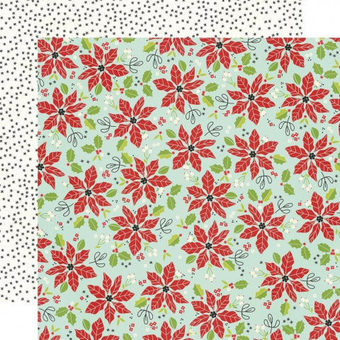 Multi-Colored (Side A - red poinsettias with holly leaves and white berries, Side B - black stars on an off-white background)