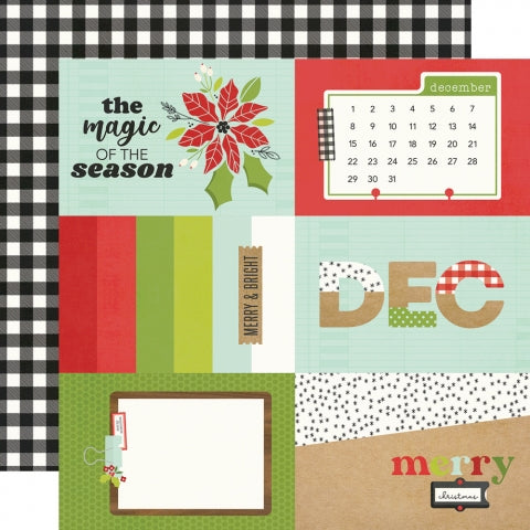 Multi-Colored (Side A - Christmas Journaling elements, some with phrases and images, Side B - black and white buffalo plaid)
