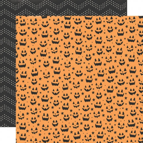 Multi-Colored (Side A - friendly jack-o-lantern faces on an orange background, Side B - black background with rows of white polka dotted chevrons)