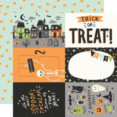Multi-Colored (Side A - Halloween journaling elements with phrases and images, Side B - candy corn on a light teal blue background)