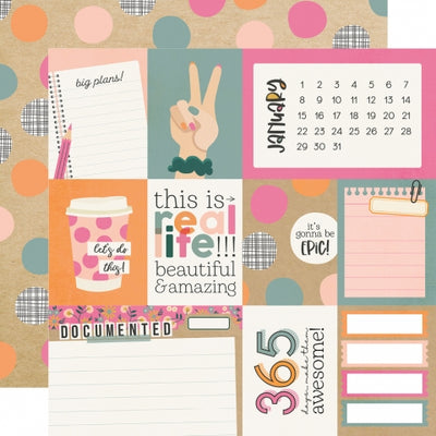 (Side A - the month of January journaling cards, Side B - large polka dots in pink, green, orange, and peach on a kraft background)