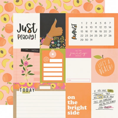 (Side A - the month of August journaling cards  with calendar, Side B - peaches on a peach background)