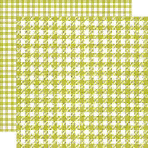12x12 double-sided pattern paper. (Side A - large lime green gingham, Side B - small lime green gingham) - Simple Stories