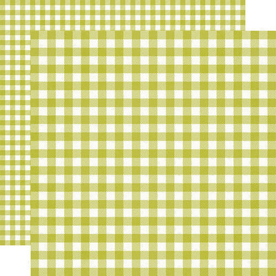 12x12 double-sided pattern paper. (Side A - large lime green gingham, Side B - small lime green gingham) - Simple Stories