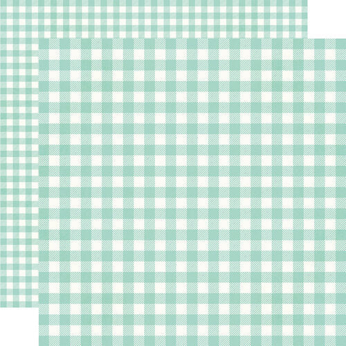12x12 double-sided pattern paper. (Side A - large robin's egg gingham, Side B - small robin's egg gingham) - Simple Stories