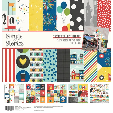 Say Cheese At the Park Collection Kit includes 12 sheets of double-sided 12x12 Designer Cardstock, including cut apart Journal, Tags, and Element Sheets, and a 12x12 Cardstock Sticker Sheet (84).