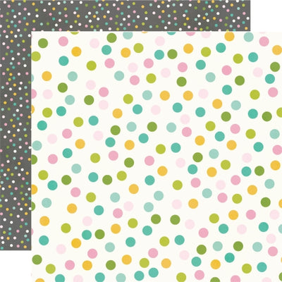 (Side A - pastel small polka dots all over on a white background, Side B - pastel polka dots all over on a gray background)