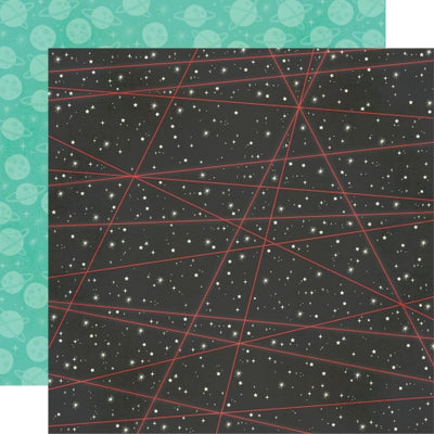 Multi-Colored (Side A - black background filled with little twinkling stars and red laser lines over, Side B - teal green background with planets and stars in a lighter shade of teal)