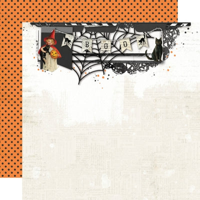 Multi-Colored (Side A - distressed white background with spider web Halloween collage at the top, Side B - orange background with black polka dots)