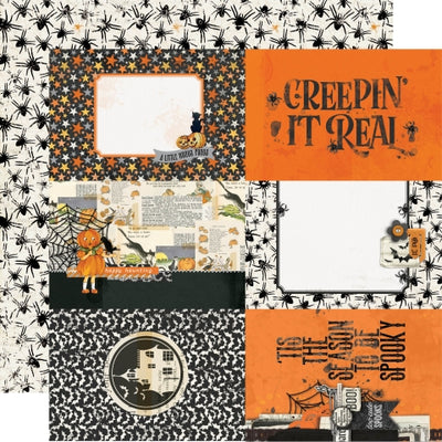 (Side A - Halloween journaling elements, Side B - black spiders all over on a cream background)