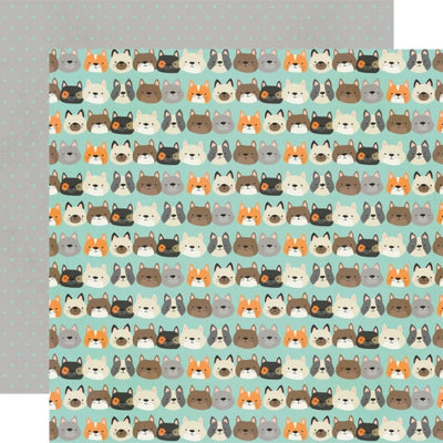 (Side A - rows of adorable little kitty heads on a mint green background, Side B - mint polka dots on a gray background)