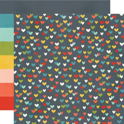 (Side A - bold stripes in a rainbow order, Side B - little hearts in a rainbow of colors on a navy background)