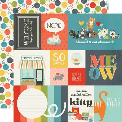 (Side A - journaling cards with phrases and images, Side B - balls of yarn in a rainbow of colors on a white background)