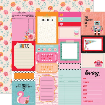 (Side A - valentine journal elements, Side B - orange and pink carnations all over on a light pink background)