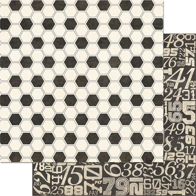 Kick It - 12x12 double-sided patterned paper with soccer ball pattern on one side and numbers in different fonts on reverse - BoBunny