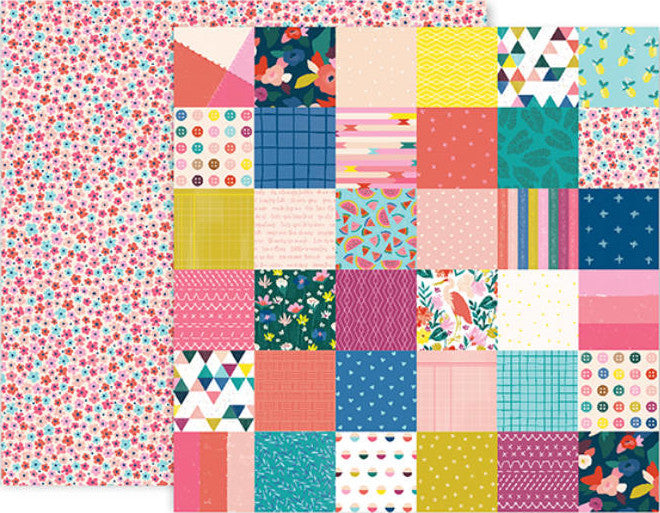12x12 double-sided patterned paper with 36 colorful pattern squares and petite floral reverse - Pink Paislee