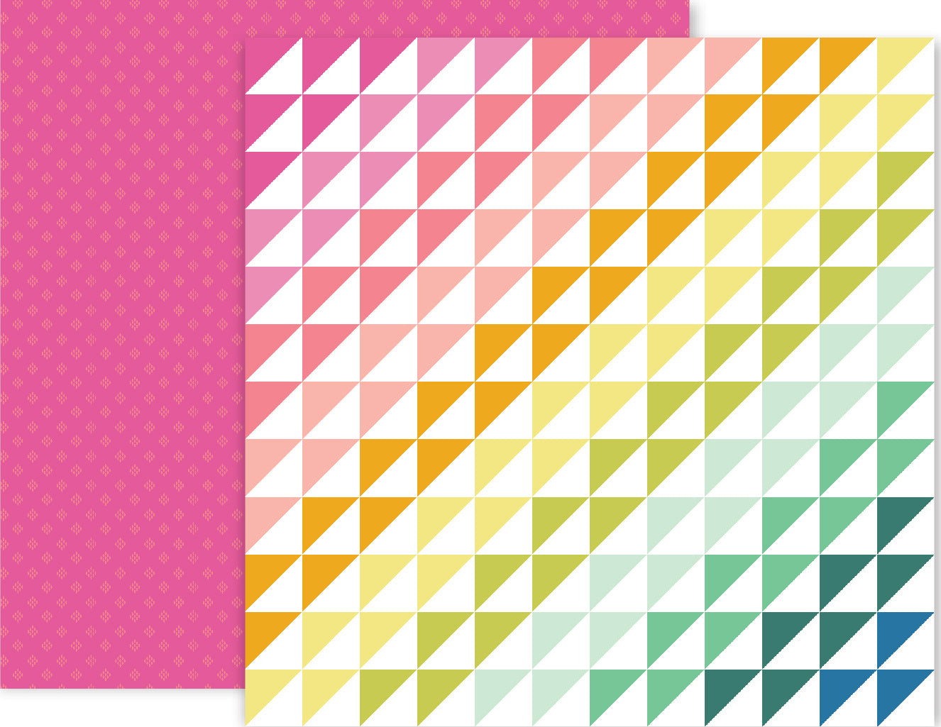 12x12  double-sided patterned cardstock with triangles in rainbow of colors and pink reverse - Pink Paislee