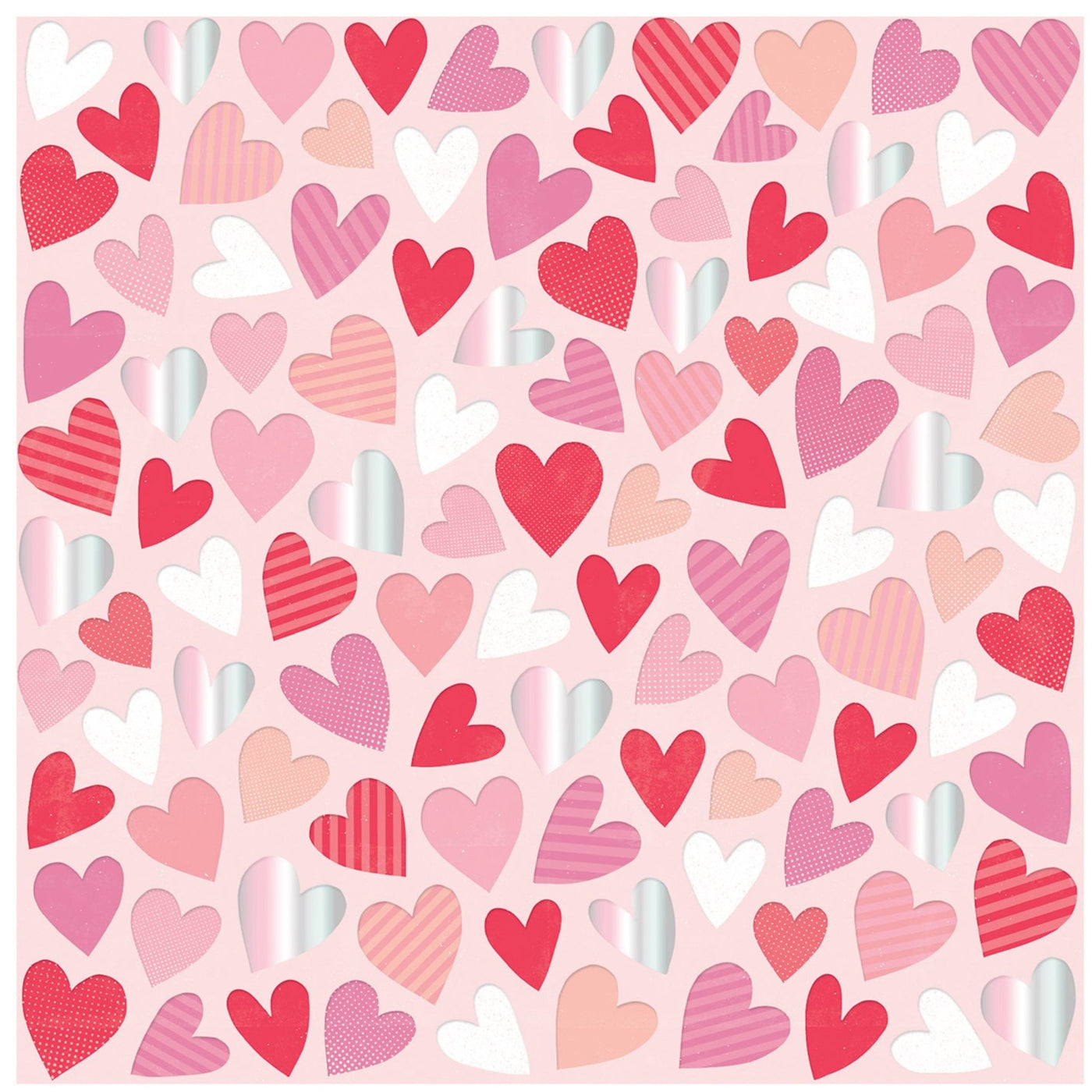 Multi-Colored. Layer your favorite memories in lovely reds and pinks with vibrant pops of iridescent foil hearts. 
