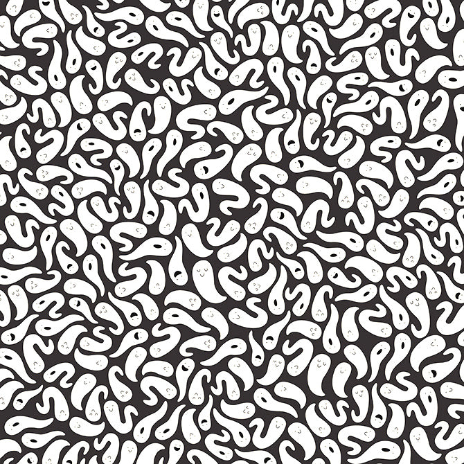 Ghosts - 12x12 patterned paper with lots of happy ghosts on black background - Pebbles