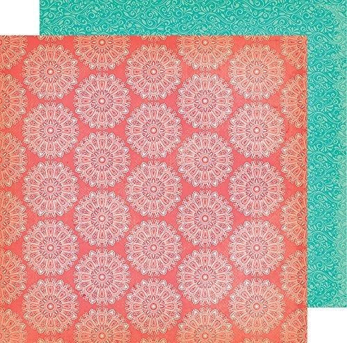 Multi-Colored (Side A - white, boho mandalas on coral background, Side B - pale mint green flourishes on aqua-blue background) Double-sided sheet printed on both sides. Smooth surface. Acid & lignin free