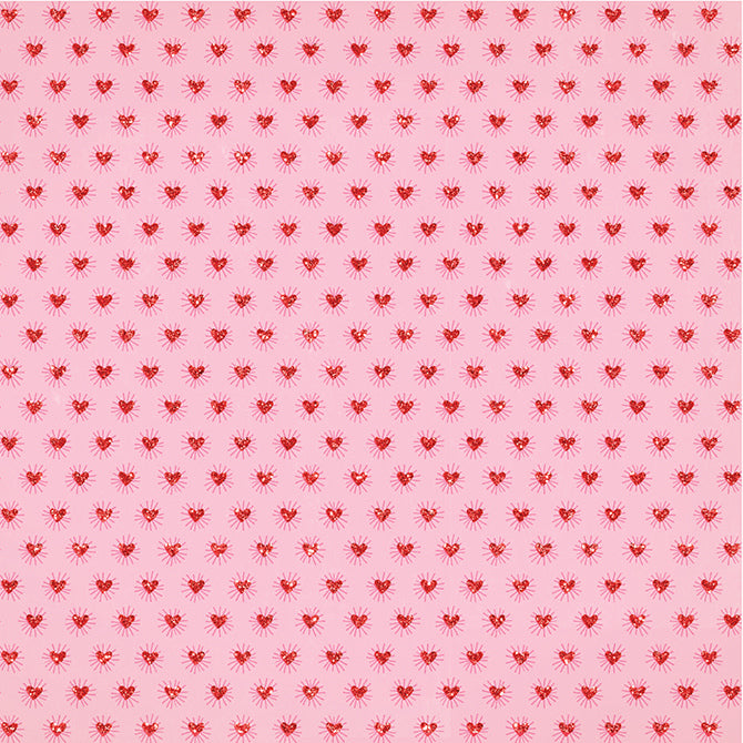 12x12 patterned cardstock with red, glitter hearts on pink background - Crate Paper