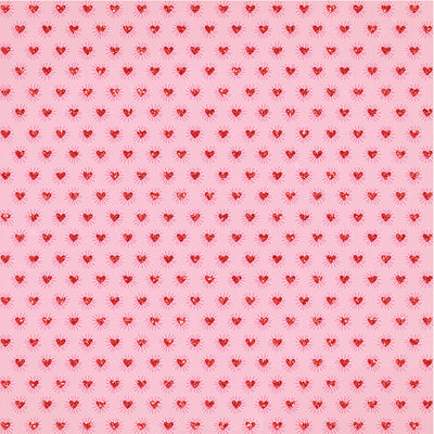 12x12 patterned cardstock with red, glitter hearts on pink background - Crate Paper