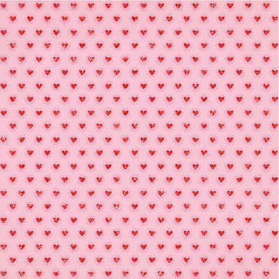 12x12 patterned cardstock with red, glitter hearts on pink background - Crate Paper