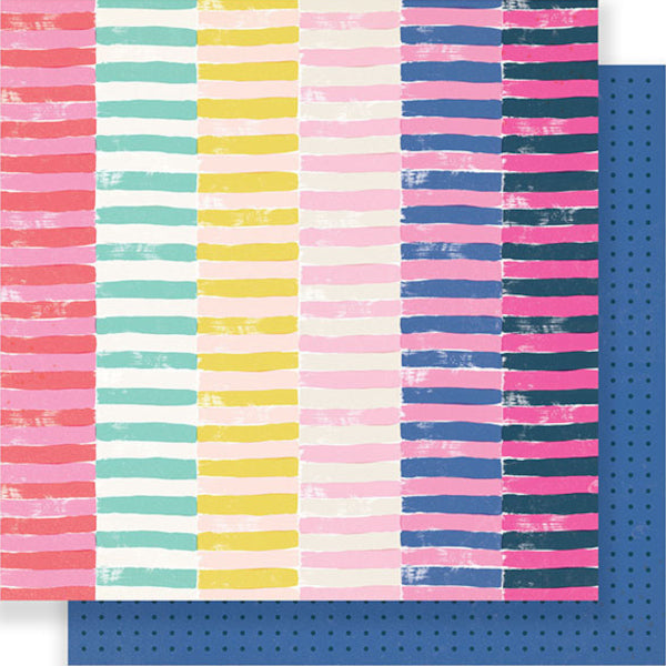 12x12 double-sided, patterned cardstock with colorful watercolor stripes on one side and black dots on midnight blue reverse - Crate Paper