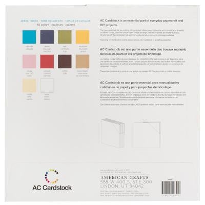 JEWEL TONE - cardstock variety pack - 60 ct - 12x12 inch - 80 lb - smooth scrapbook paper - 10 colors - American Crafts - back